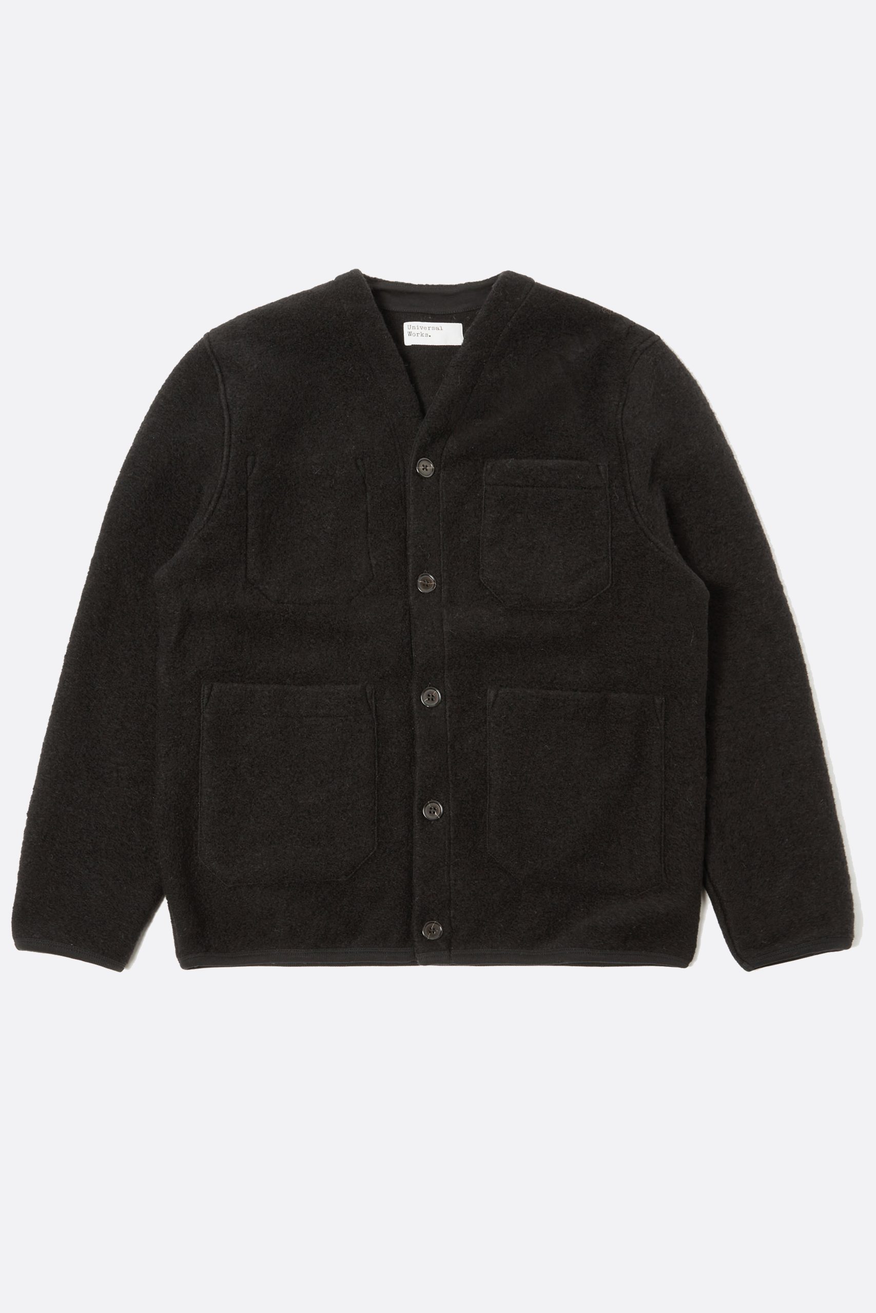 UNIVERSAL WORKS CARDIGAN Black Wool Fleece