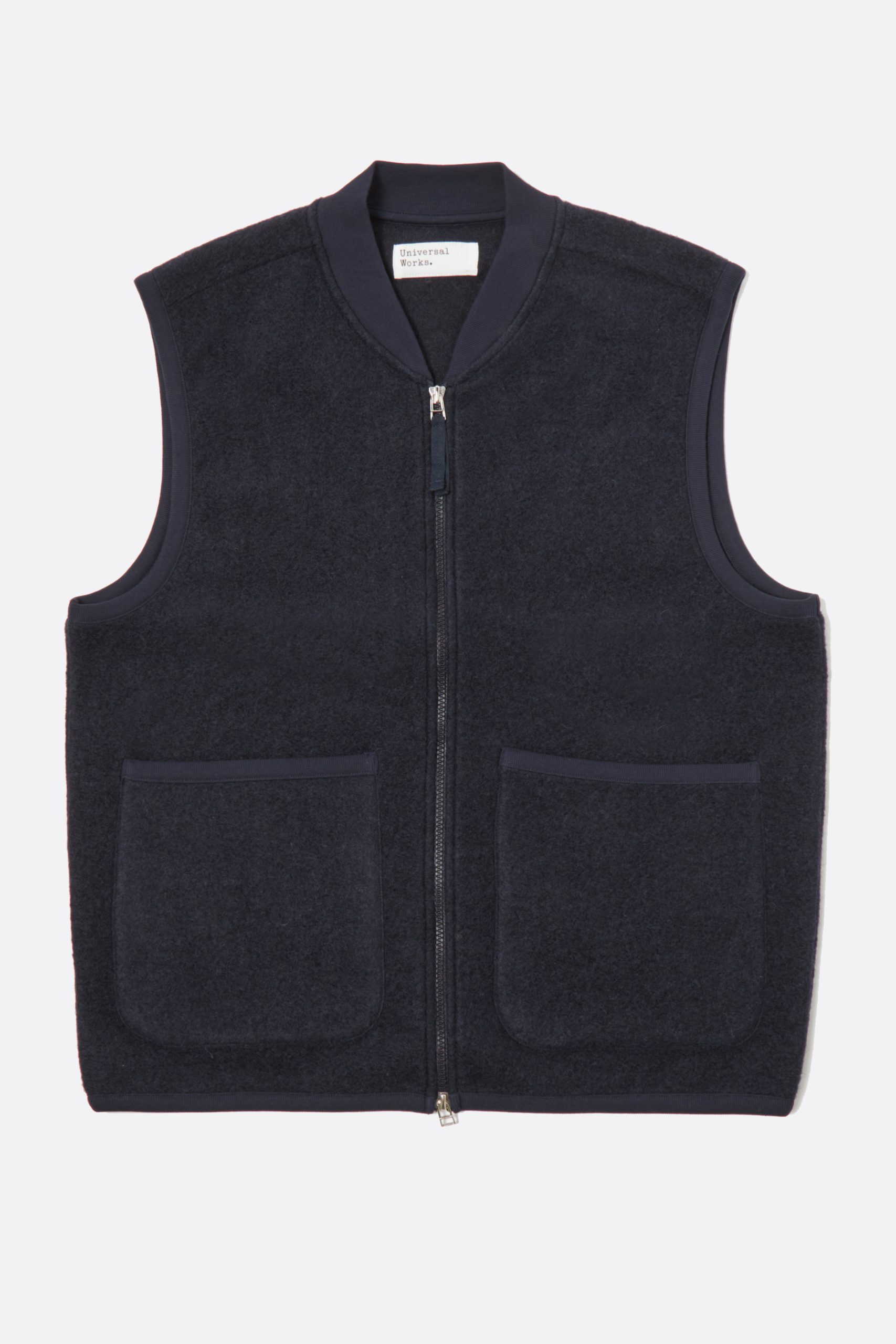 UNIVERSAL WORKS ZIP Waistcoat Navy Wool Fleece