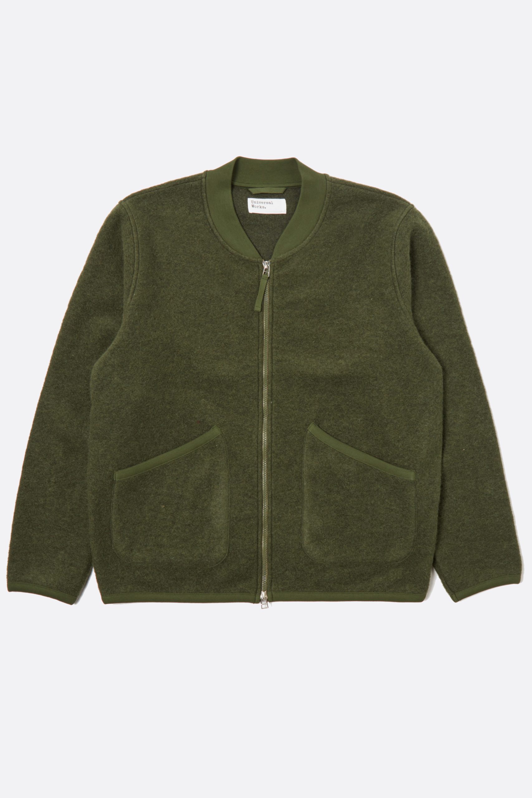 UNIVERSAL WORKS ZIP BOMBER Olive Wool Fleece